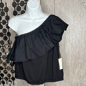 NWT A New Day Black One-Shoulder Ruffle Blouse